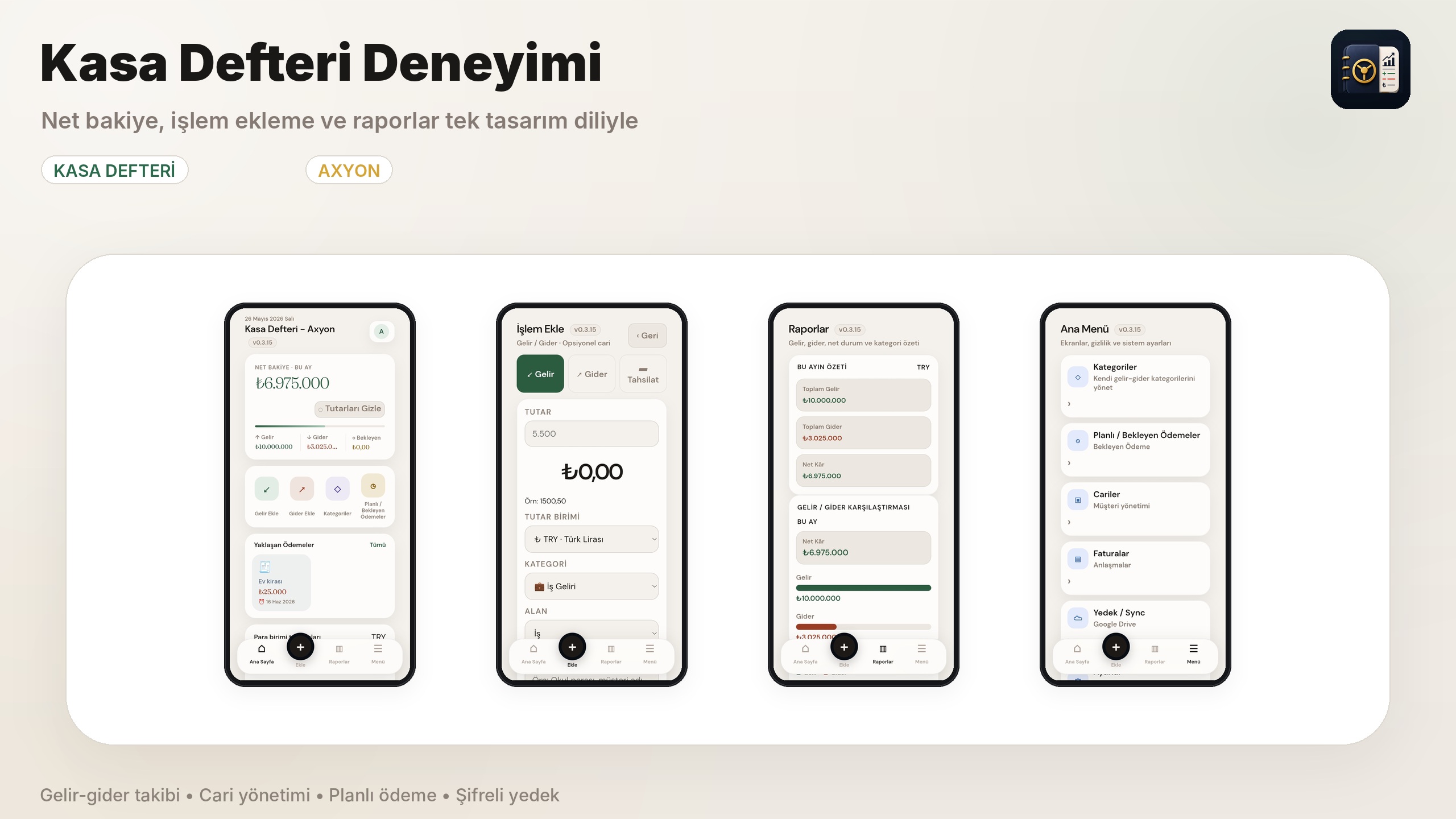 Kasa Defteri modül ekranları