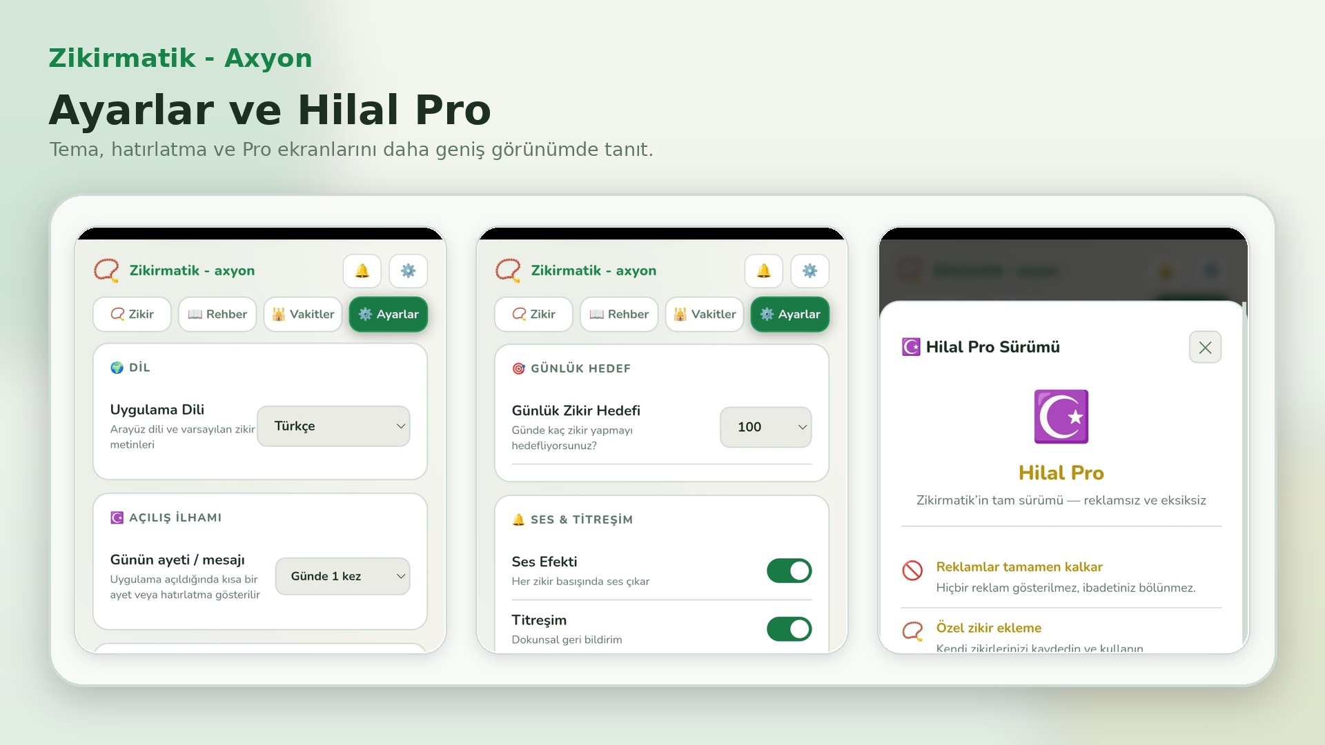 Ayarlar ve Hilal Pro